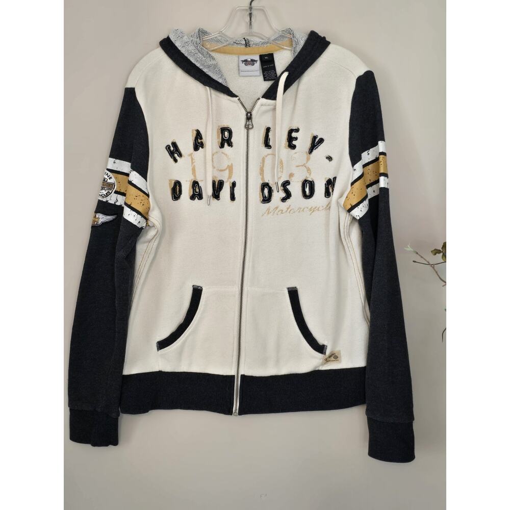 Harley Davidson 1903 Hoodie Women Sz XL Full Zip Patch Soft Motorcycle Sports